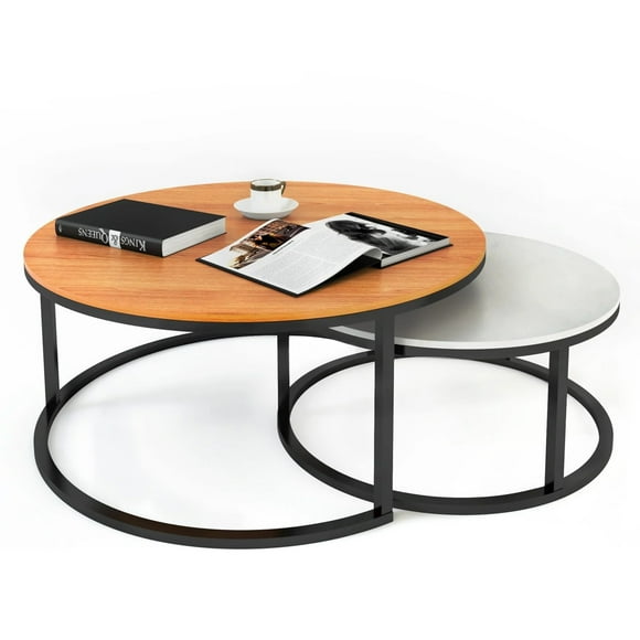 TOYTEXX 2-Piece Coffee Table Set, Modern Nesting Tables with Industrial Wood Finish & Metal Frame for Living Room, Home