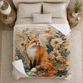 thumbnail image 5 of Red Fox Teal Orange Floral Scene in Vintage Painterly Style for Woodland Fox Fans, Warm Botanical Mood, Cozy Flannel Blanket for Bedroom and Cabin, Birthday Gift, Nature Home Decor, 5 of 9