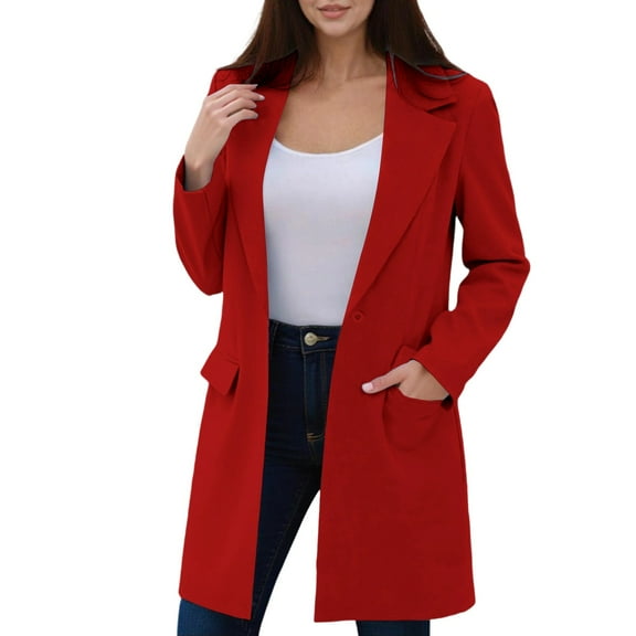 Kilaqueen Women's Long Blazer Jackets Long Sleeve Lapel Loose Fit Casual Work Blazers Outerwear Open Front Office Suit Jacket with Pockets