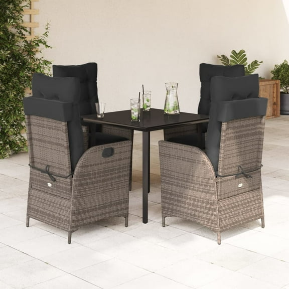 vidaXL 5 Piece Patio Dining Set with Cushions Gray Poly Rattan