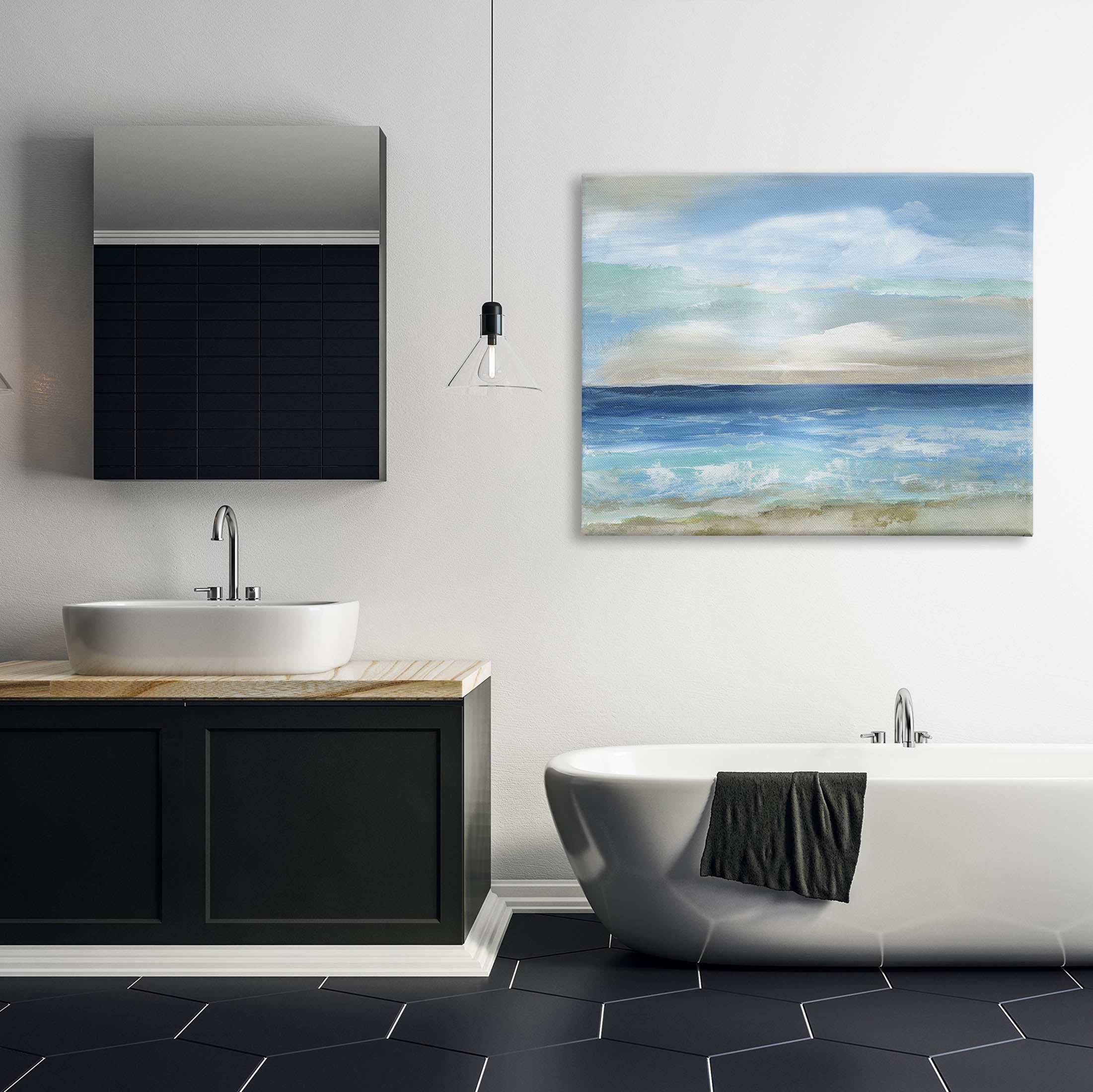 Stupell Industries Crashing Ocean Ripples Scenery Painting Gallery Wrapped Canvas Print Wall Art, Design by Nan
