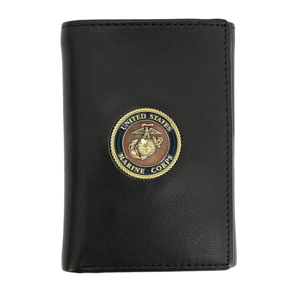 Officially Licensed "US Marine Corps" Medallion Genuine Leather Classic Handmade Wallet - Trifold Black