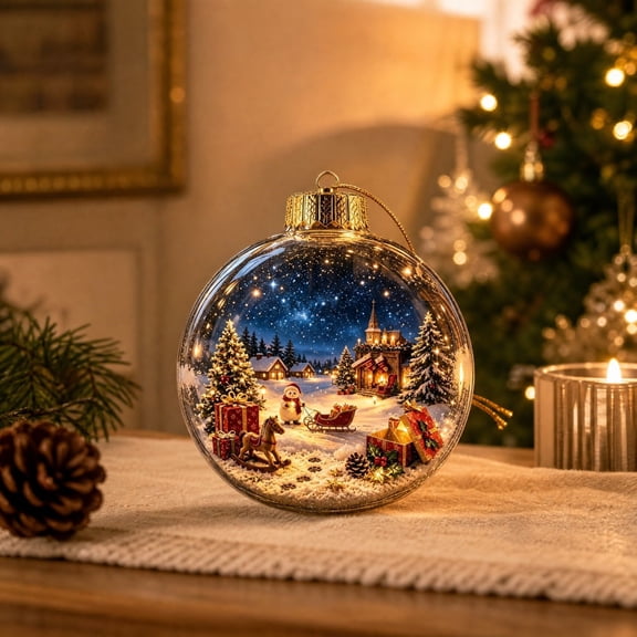 Arghm 2D Flat Acrylic Christmas Ball Ornament – LED Holiday Scene Decoration for Trees, Wreaths, Windows, Doors – Perfect Festive Gift for Friends and Family