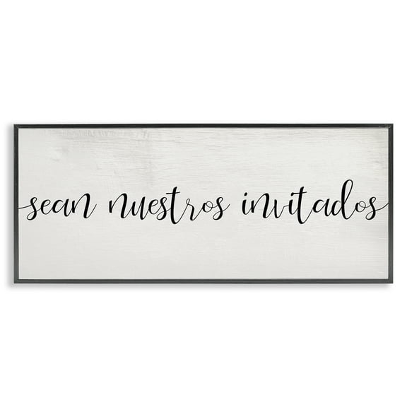 Stupell Industries Sean Nuestros Invitados Inspirational Quotes & Sayings Painting Black Framed Art Print Wall Art, 24 x 10
