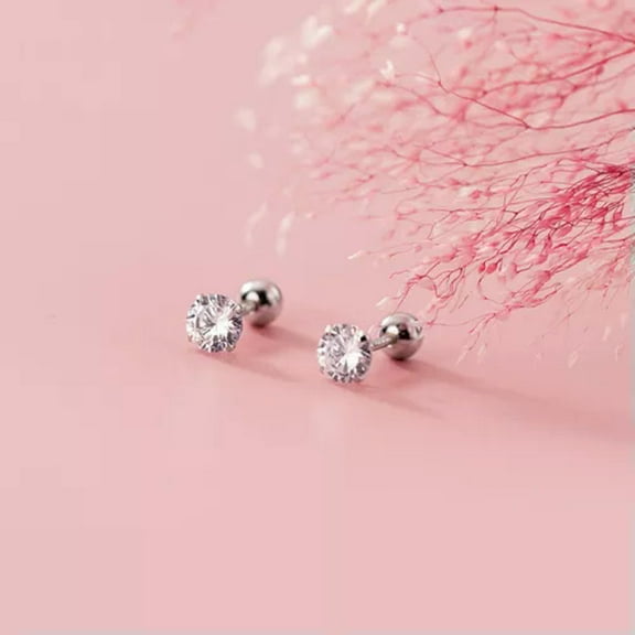 EOEMY Gold Plated 925 Sterling Silver Screw Back Stud Earrings Clear Crystal Studs-Gold-4 mm