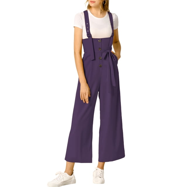 INSPIRE CHIC Juniors Button Front High Waist Belted Straight Fit Overall Jumpsuit