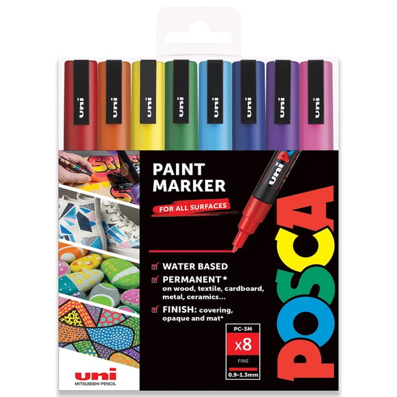 POSCA PC-3M Paint Marker Art Pens - 0.9-1.3mm â Essential Tones Set of 8 Pens in Gift Box