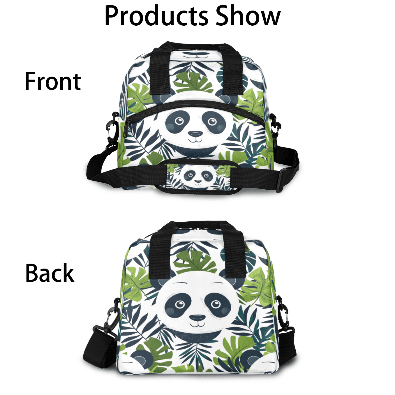 Herdesigns Cute Panda Insulated Lunch Bag for Women Men Adults Large Reusable Lunch Box Green Leaves Leakproof Cooler Tote Bags with Adjustable Shoulder Strap