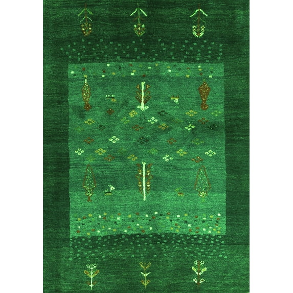Ahgly Company Indoor Rectangle Abstract Green Contemporary Area Rugs, 2' x 4'