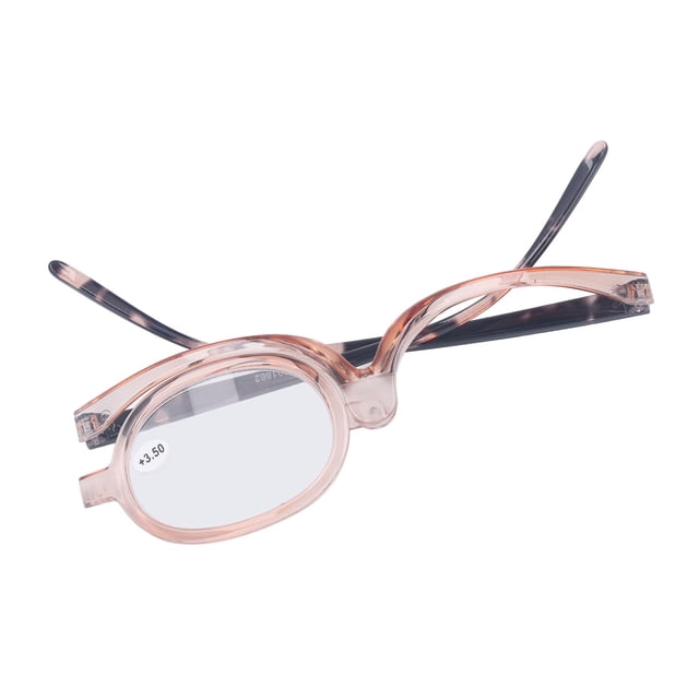 Eye Makeup Glasses, Magnify Eyeglasses Flip Lens Plastic Shelf for Reading +3.50,+4.00