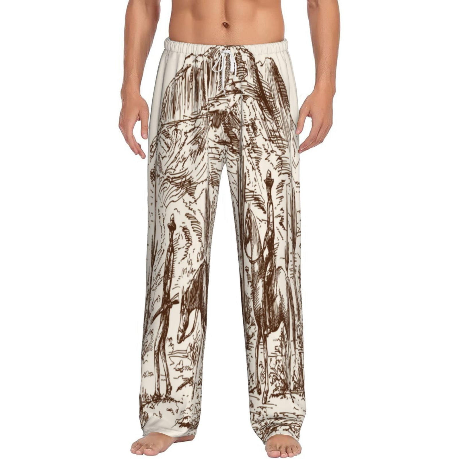 Gaeub Western Desert Cowboys2 Print Mens Pajama Pants,Lounge Pants With Pockets And Drawstring-Large