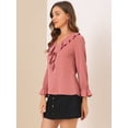 thumbnail image 4 of Blusa de Gasa Allegra K Cuello En V con Volantes para Mujer Manga de Pulsera Blusa Campesina Vintage Rosa Oscuro L, 4 of 6