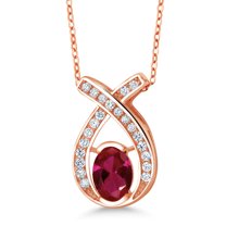Gem Stone King 1.68 Ct Oval Red Created Ruby 18K Rose Gold Plated Silver Pendant with Chain