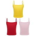 thumbnail image 2 of Yartina Kids Girls 3 Pieces Cami Tank Top Solid Color Spaghetti Straps Dance Crop Top Ribbed Camisole Pink&Yellow&Red M, 2 of 7