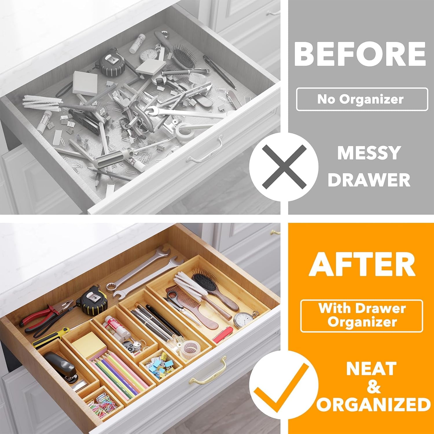 SpaceAid Bamboo Drawer Organizer Storage Boxes Set(7 Pack, Natural)