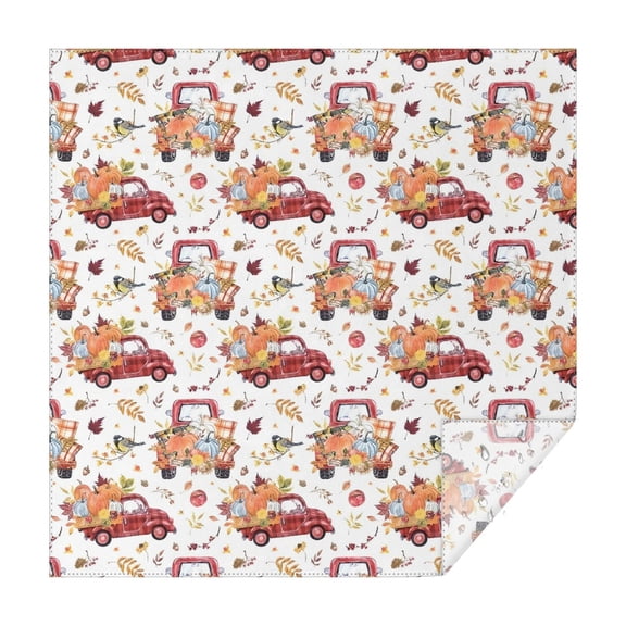 Red Truck with Fall Pumpkins Pattern Square Tablecloth,Waterproof Square Table Cover,Wipeable Spillproof Washable Table Cover for Home Kitchen Party Decor 42"X42"(107x107cm)