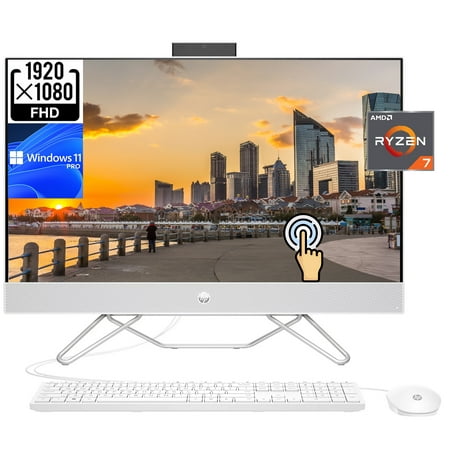 HP 27" FHD Touchscreen All-in-One [Windows 11 Pro] Business Desktop Computer PC, 8-Core AMD Ryzen 7 5700U(up to 4.3 GHz), 12GB RAM, 1TB PCIe SSD, Wi-Fi, Bluetooth, Wired Keyboard & Mouse