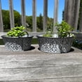 thumbnail image 5 of Rustic Metal Planters, Set of 2, Floral Pattern, White Washed Finish, Metal, Cache Pot Jardinieres, Distressed Grey Finish, 14.5 and 12.5 Diameter, 5 of 6