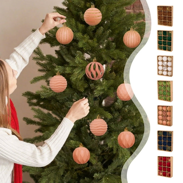 Leodye Christmas Decorations 9Piece Flocked Christmas Balls, Shatterproof Plastic Flocked Christmas Tree Balls Xmas Decorations Festival Holiday Party Decor