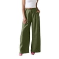 thumbnail image 3 of Pxxlle Linen Pants for Women Business Casual Wide Leg Slacks Solid Color High Waisted Trousers with Pockets Army Green XL, 3 of 7