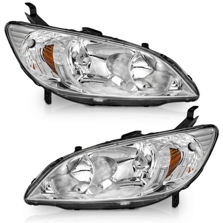 WEELMOTO for 2004-2005 Honda Civic 2/4Door Headlights Assembly Replacement Pair Headlamp Replacement Chrome Housing Amber Reflector Left Right Side