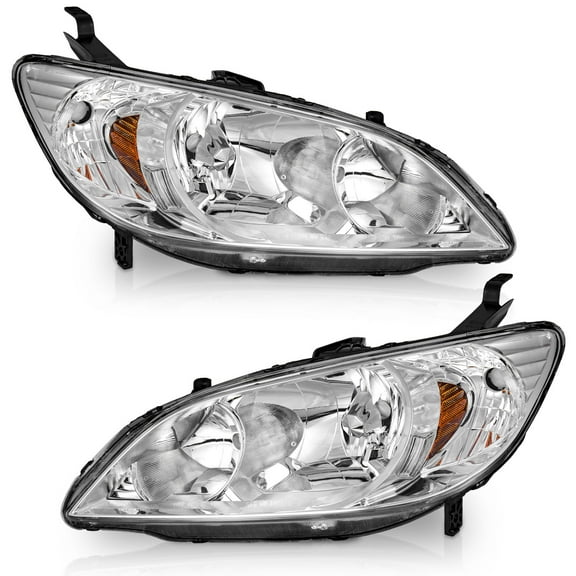 WEELMOTO for 2004-2005 Honda Civic 2/4Door Headlights Assembly Replacement Pair Headlamp Replacement Chrome Housing Amber Reflector Left Right Side