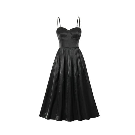 

Carolilly Women Vintage Dress Sleeveless Sling Straps High Waist Loose Hem Basic Graduation Gown