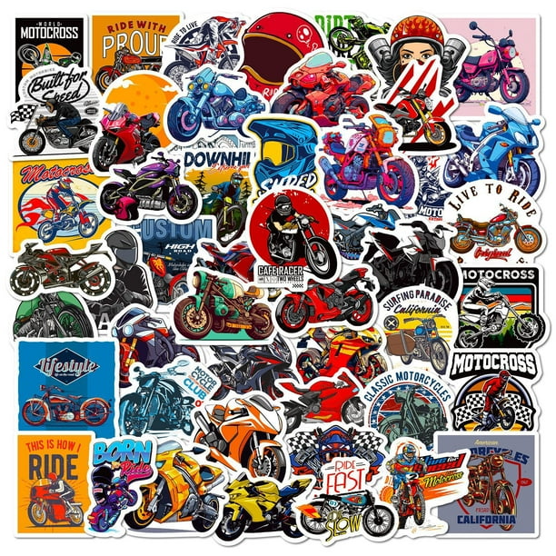 Paquete de pegatinas Biker Club con temática de motocicletas, 50 unidades