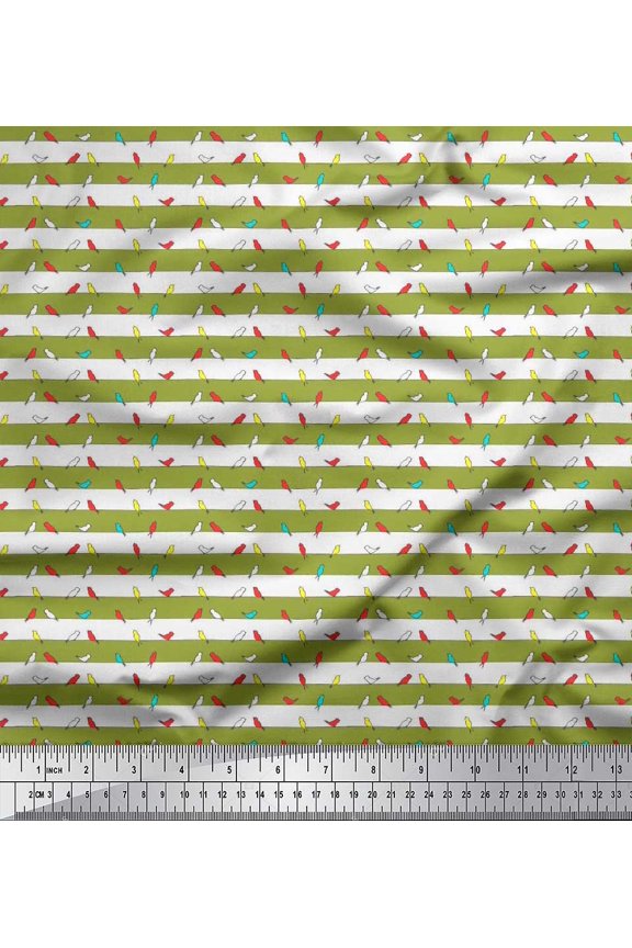 Viscose Chiffon Fabric Stripe & Bird Shirting Printed Fabric 1 Yard 42 Inch Wide