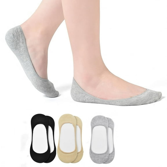 3 Pairs Cotton Ultra No Show Socks Womens - Non Slip,Loafer Socks For Flats