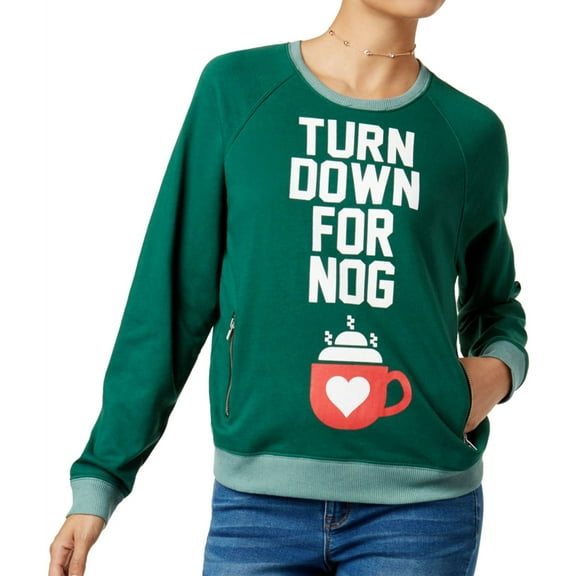 Doe Womens Mighty Fine Turn Down For Nog Sweatshirt, Green, X-Large