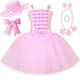 thumbnail image 4 of Vestido de tutú de princesa Barbi para niñas, ropa para fiesta de cumpleaños de Halloween, disfraz de película de Cosplay, vestidos de tul a cuadros rosas para niñas, 4 of 5