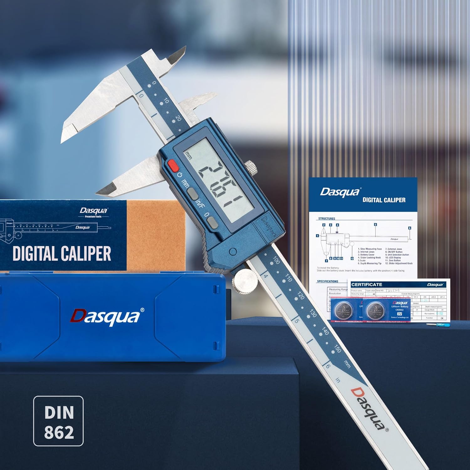 6" Digital Caliper Stainless Steel - IP54 Rated with Large Screen, in/mm/Fraction Conversion. High Precision ±0.001" Accuracy, Includes Protective Case