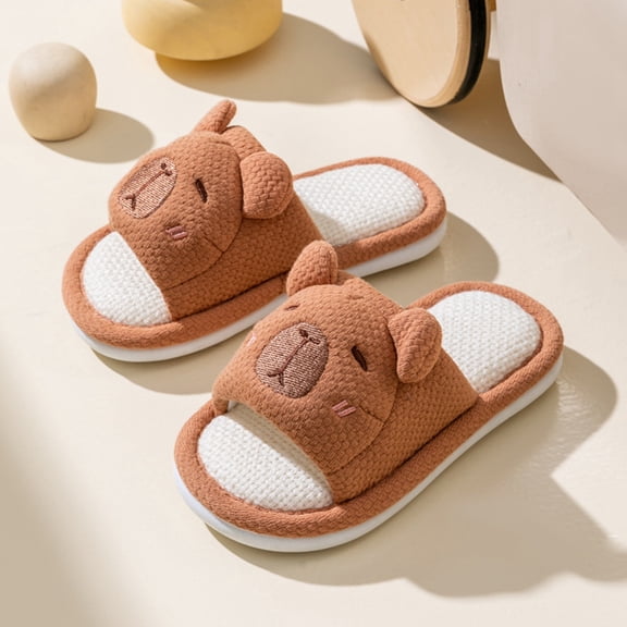 BUWTTER Sandals for Girls Boys Kids Home Slides Indoor Floor Cute Cartoon Soft Comfortable Non Linen Slipper Brown Sandals Size 2.5-3 Y