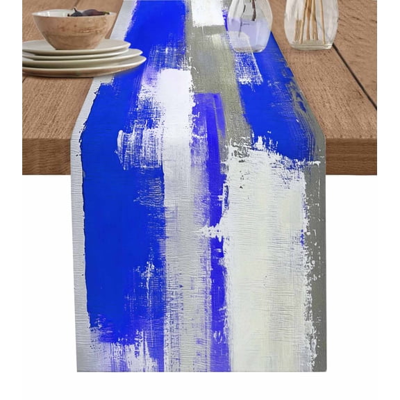 Ldtrchee Blue Purple Gray Table Runner 72 Inches, Abstract Modern Geometric Oil Painted Bed Runner Dresser Scarves Tabletop for Indoor Outdoor Parties/Ceremony/Banquet, 13" x 72"