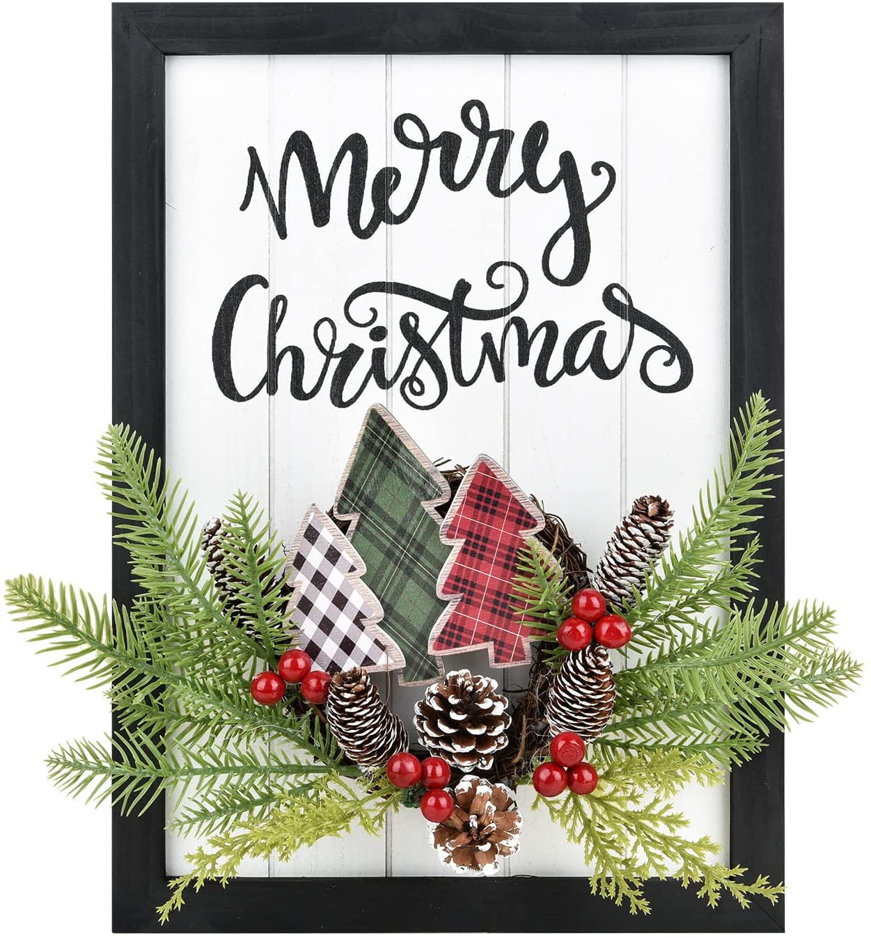 QWZNDZGR 17Inch Christmas Wooden Hanging Christmas Wall Decor Front Door Decor, Sign