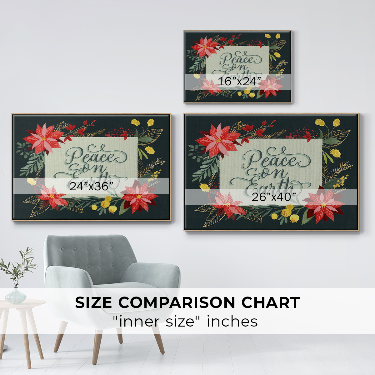 Bright Christmas Night II - Framed Gallery Wrapped Holiday Canvas - 25 x 37 - Natural Wood Frame