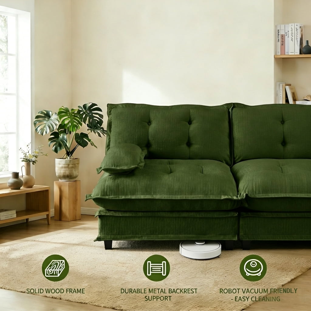 AISWORD 77" Sleeper Modular Sectional Cloud Sofa with 2 Ottomans, Chenille Fabric Deep Seat Couch with Lattice Decored Cushions