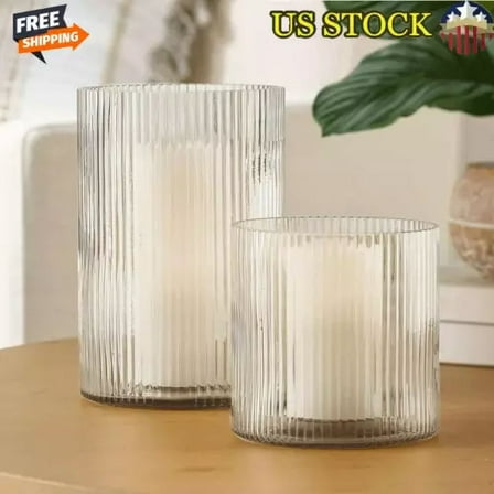 Large Ribbed Glass Candle Holder Hurricane Durable Thick Glass Pillar Decoration