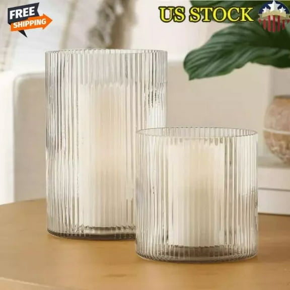 Large Ribbed Glass Candle Holder Hurricane Durable Thick Glass Pillar Decoration