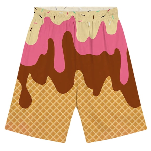 OSOLU Boys Shorts Casual Ice Cream Print Athletic Gym Elastic Waist with Pockets Summer Sports Outdoor Home Wear Fashion Beach Shorts