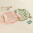 thumbnail image 2 of Baby Boy Girl Knit Checkerboard Plaid Sweater Romper Pullover Soft Warm Fall Winter Clothes, 2 of 6