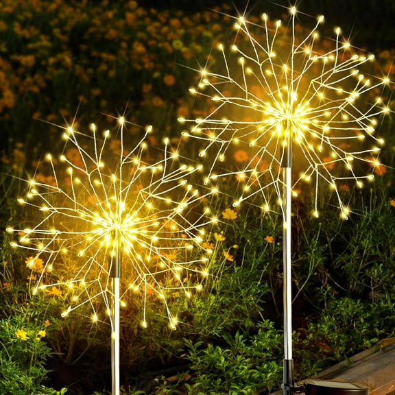 Solar Garden Lights Outdoor Waterproof Decorative, 2Pack 150LED Firework Lights, Solar Fairy Lights for Yard, Garden, Party, Patio, Pathway, Flowerbed - Warm White