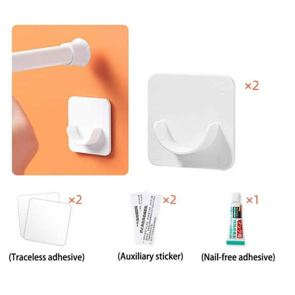 2pcs Self Adhesive Curtain Rod Brackets Plastic Wall Mount Holder for 1.5-2cm Rods No Drill Installation Heavy Duty 5kg Capacity White