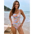 thumbnail image 3 of OBEEII Women Swimsuit One-piece with Sarong Cover Up Skirt 2PCS Floral Print Swimwear Tummy Control Beachwear for S-XXL, 3 of 7