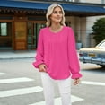 thumbnail image 4 of Women'S Solid Color Round Neck Long Sleeve Loose Chiffon Shirt Top Fashionable and Elegant Pullover Tops Pink XL, 4 of 10