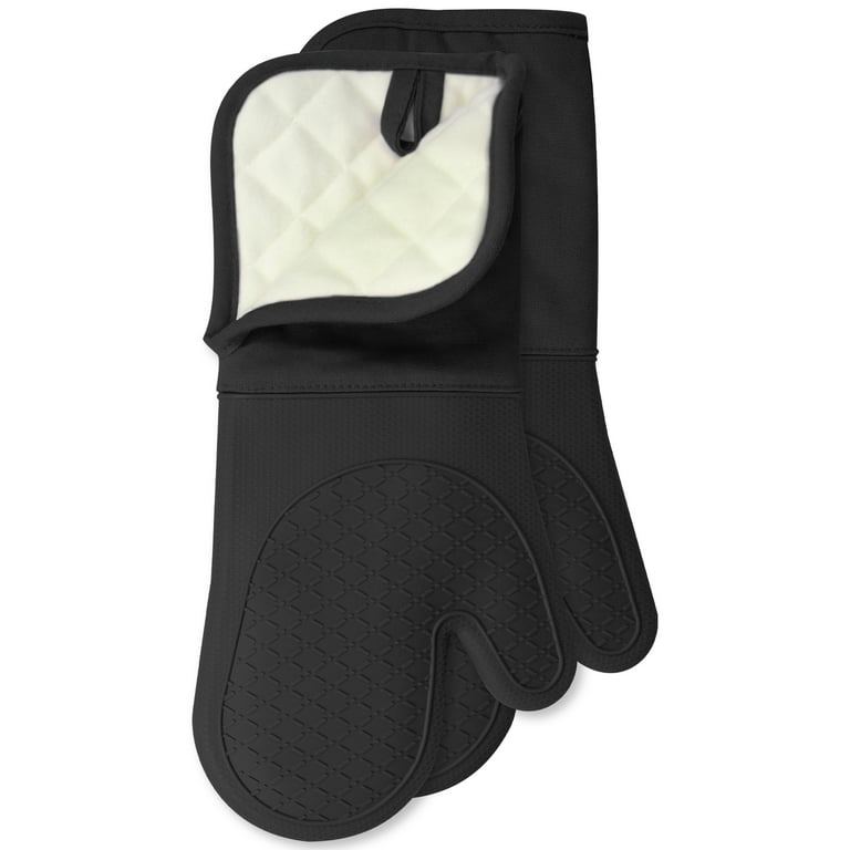 KLEX 15 Silicone Oven Mitts Pair, 932°F Heat Resistance, Cotton Lining  Gloves, Black