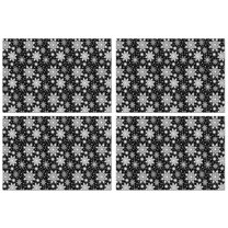 Black Christmas Snowflake Pattern Summer Placemats Table Placemats Set Of 4-Linen Kitchen Washable Placemats Table Mats 11.8"x17.7" Non-Slip Heat Resistant