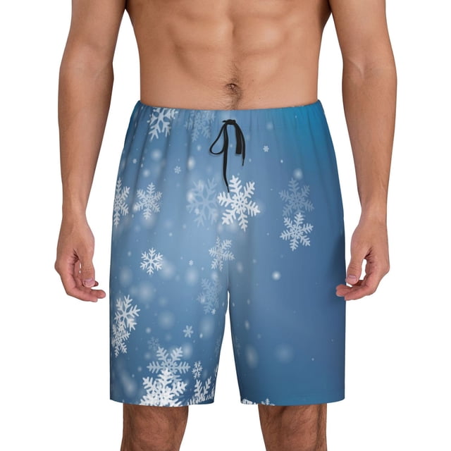 Balery Snowflakes1 Pantalones cortos de pijama de punto de algodón para hombre con cinturilla y bolsillos-3X-Large
