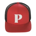 thumbnail image 2 of Daxton Baseball Trucker Hat 3D Capital Alphabet Letters Structured Mid Profile Cap, Red Black Hat, White Letter P, 2 of 2